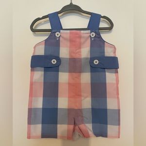The Beaufort Bonnet Co jon jon in pink and blue plaid. Size 0-6 months.